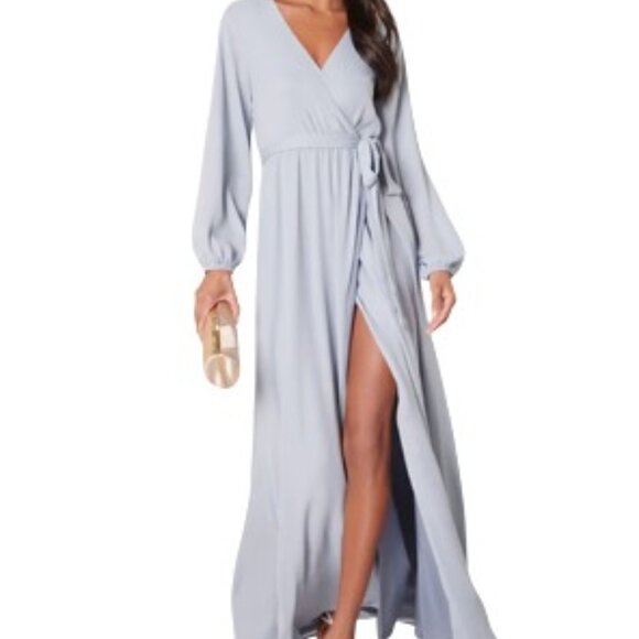 NWT Sugarlips Wholehearted Dusty Blue Faux Wrap Maxi Dress Medium - Picture 1 of 16